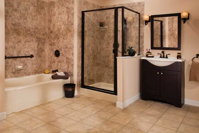 River rock shower walls